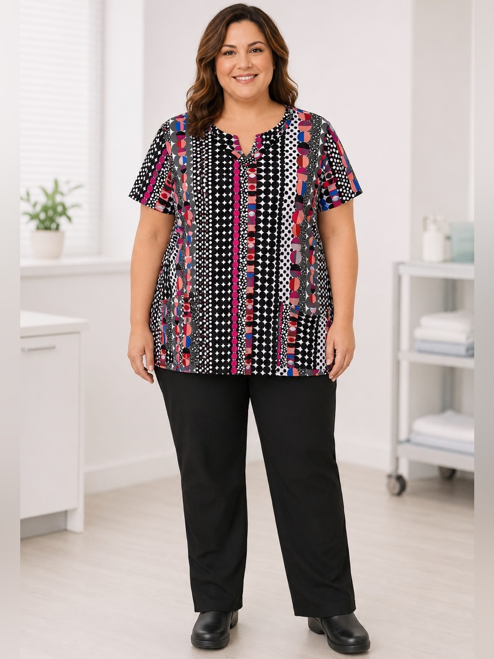 Koi Basics Multicolor Geometric Print Scrub Top Women’s 3X